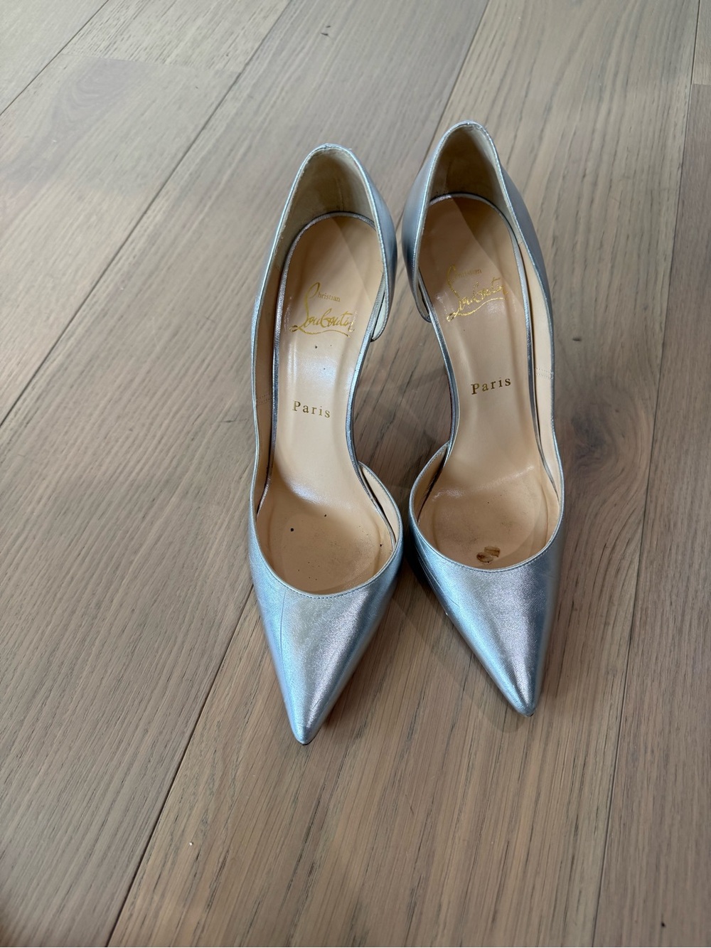 Christian Louboutin Metallic Silver Pointed-Toe Stiletto Pumps